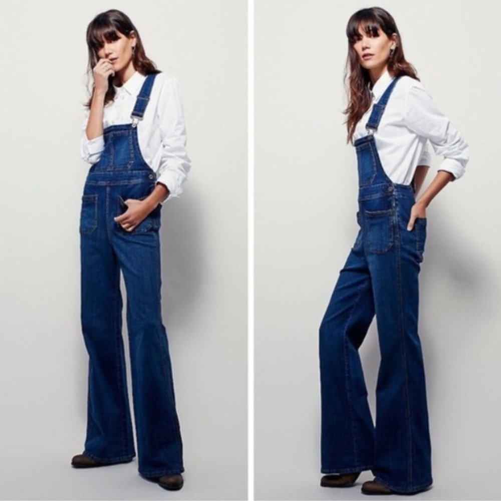 Free People Teague Retro Flared Leg Denim Overalls Size 24 XS
